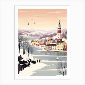 Vintage Winter Travel Illustration Plymouth United Kingdom Art Print