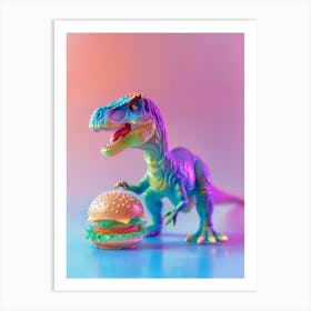 Pastel Neon Toy Dinosaur With A Hamburger Art Print