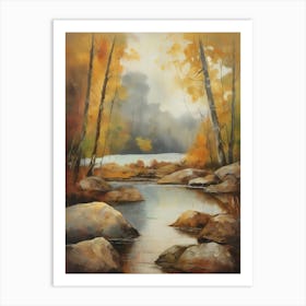 Autumn Lake,Forest Lake, Vintage Oil Painting, Farmhouse Wall Decorations, Antique Landscape, Vintage Landscape Oil Painting.2 4 Art Print