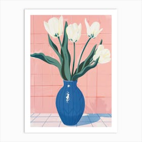 White Tulips In Blue Vase 1 Art Print