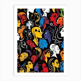 Seamless Pattern Of Women'S Heads Art Print