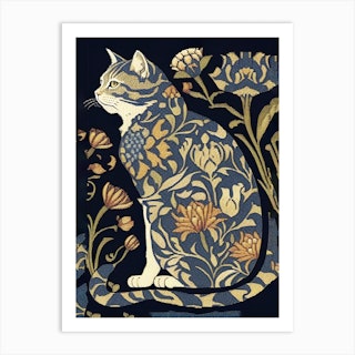 William Morris  Style Cat 3 Art Print