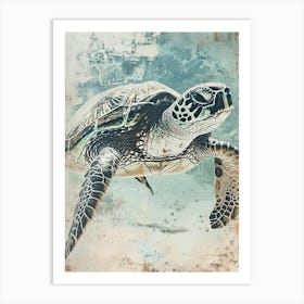 Textured Gouache Sea Turtle Blue Art Print