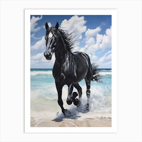 A Horse Oil Painting In Pink Sands Beach, Bahamas, Portrait 4 Art Print