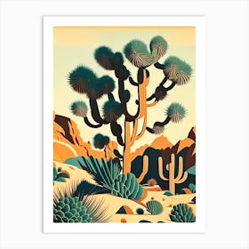Joshua Tree Pattern Retro Illustration (3) Art Print