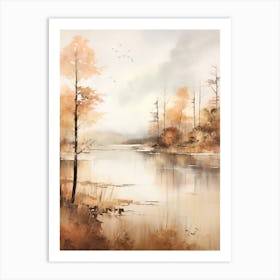 Lake In The Woods In Autumn, Painting 71 Art Print