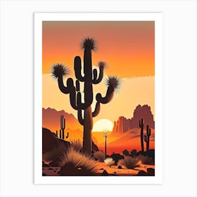 Joshua Trees At Dawn In Desert Retro Illustration (1) Art Print