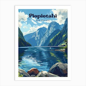 Milford Sound New Zealand Fiord Travel Illustration Art Print