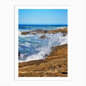 Ocean Waves Splashing On Rocks Art Print