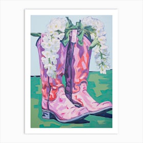 A Painting Of Cowboy Boots With Snapdragon Flowers, Fauvist Style, Still Life 4 Art Print