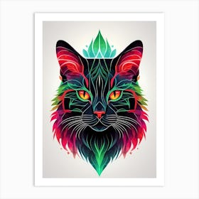 Neon Cat Portrait (10) Art Print