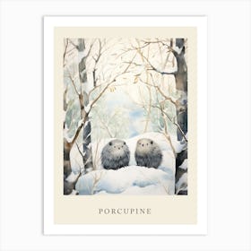 Winter Watercolour Porcupine 2 Poster Art Print