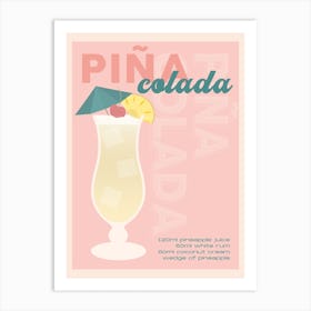 Pink Piña Colada Cocktail Art Print