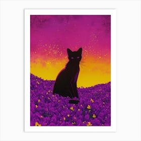 Cat In Purple Flowers Art Print