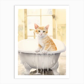 Japanese Bobtail Cat In Bathtub Botanical Bathroom 2 Art Print