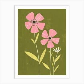 Pink & Green Flax Flower 2 Art Print