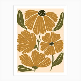 Flowers On A Beige Background 4 Art Print