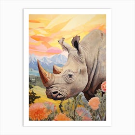 Patchwork Rhino In The Sunset 1 Art Print