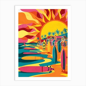 Surfers On The Beach Art Print