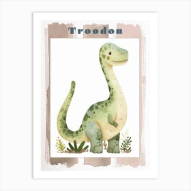 Cute Troodon Dinosaur Watercolour 2 Poster Art Print