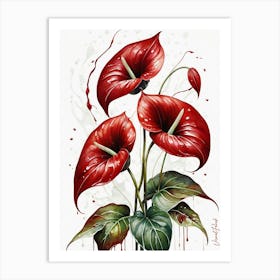 Red Anthuriums Flowers 2 Art Print