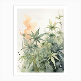 Marijuana Leaves Watercolor Painting Art Print