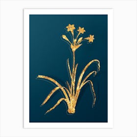Vintage Crytanthus Vittatus Botanical in Gold on Teal Blue n.0087 Art Print