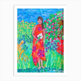 Girl in a Flower Garden Art Print