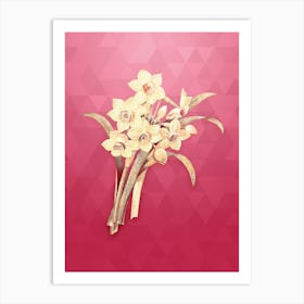 Vintage Chinese Sacred Lily Botanical in Gold on Viva Magenta n.0863 Art Print