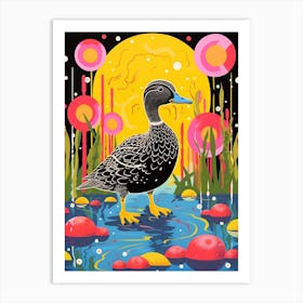 Colourful Duckling Linocut Style Pattern 2 Art Print