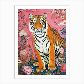 Floral Animal Painting Siberian Tiger 1 Art Print