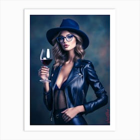 Leather Model With A Glass Of Wine 7 Art Print