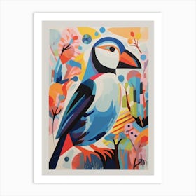 Colourful Scandi Bird Puffin 4 Art Print