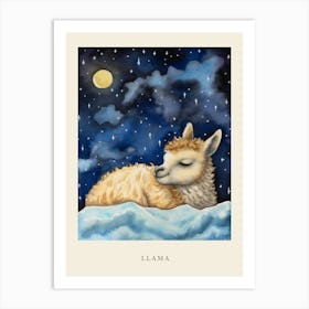 Baby Llama 1 Sleeping In The Clouds Nursery Poster Art Print