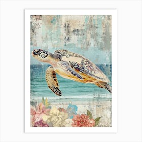 Sea Turtle Travel Poster Inspired Floraljpg Art Print