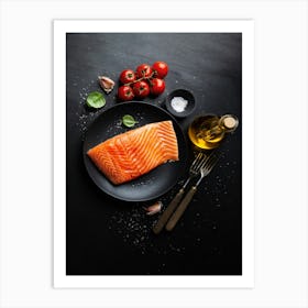 Salmon with spices — Food kitchen poster/blackboard, photo art Art Print