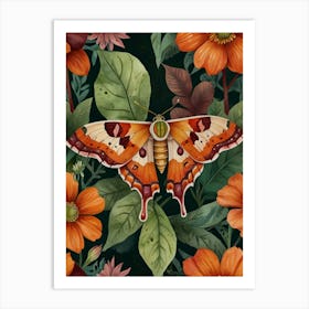 Moth On Flowers Art Print