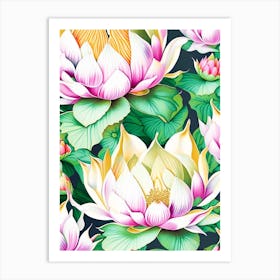 Lotus Flower Repeat Pattern Decoupage 4 Art Print