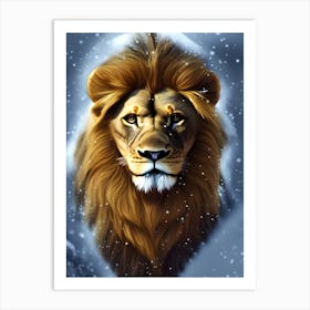 Lion In The Snow Art Print