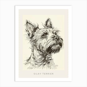 Silky Terrier Dog Line Sketch 4 Poster Art Print