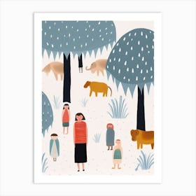 Tiny People At The Zoo Animals And Illustration 4 Art Print