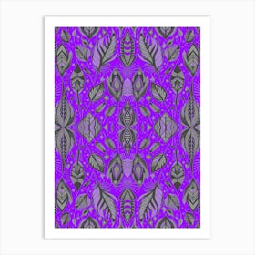 Neon Vibe Abstract Peacock Feathers Black And Purple 1 Art Print