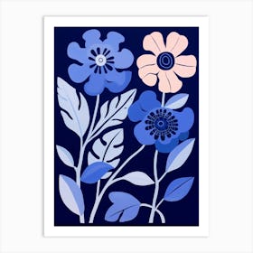 Blue Flower Illustration Zinnia 1 Art Print