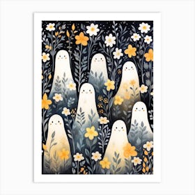 Cute Bedsheet Ghost, Botanical Halloween Watercolour 155 Art Print
