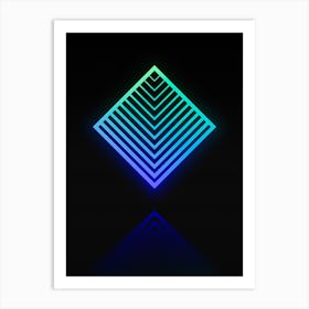 Neon Blue and Green Abstract Geometric Glyph on Black n.0242 Art Print