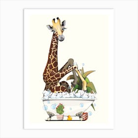 Giraffe Sitting In The Bath Art Print