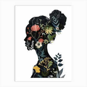 Silhouette Of A Woman With Flowers 1 Art Print