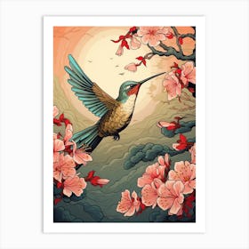 Hummingbird Animal Drawing In The Style Of Ukiyo E 3 Art Print