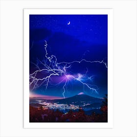 Mount Fuji Under A Lightning Storm Art Print