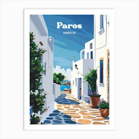 Paros Greece Streetview Digital Travel Illustration Art Print